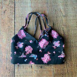 Purple pixies girls dance cheer black and pink criss cross floral top -CXS 5/6